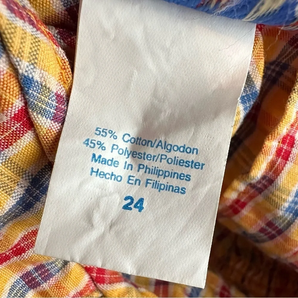 Vintage Samara Baby Girl Bubble Romper 24M One Pc Plaid Collar yellow blue red